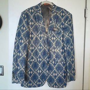 TALLIA MENS IKAT BLUE AND TAN BLAZER